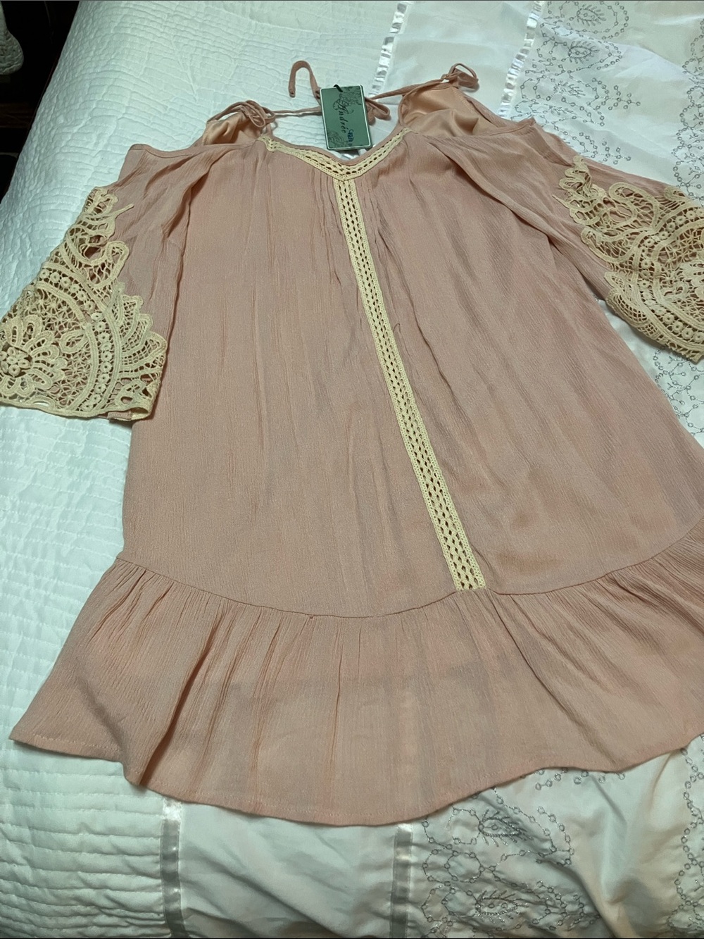 Andree Dusty Rose Cold-Shoulder Tunic with Crochet Trim
